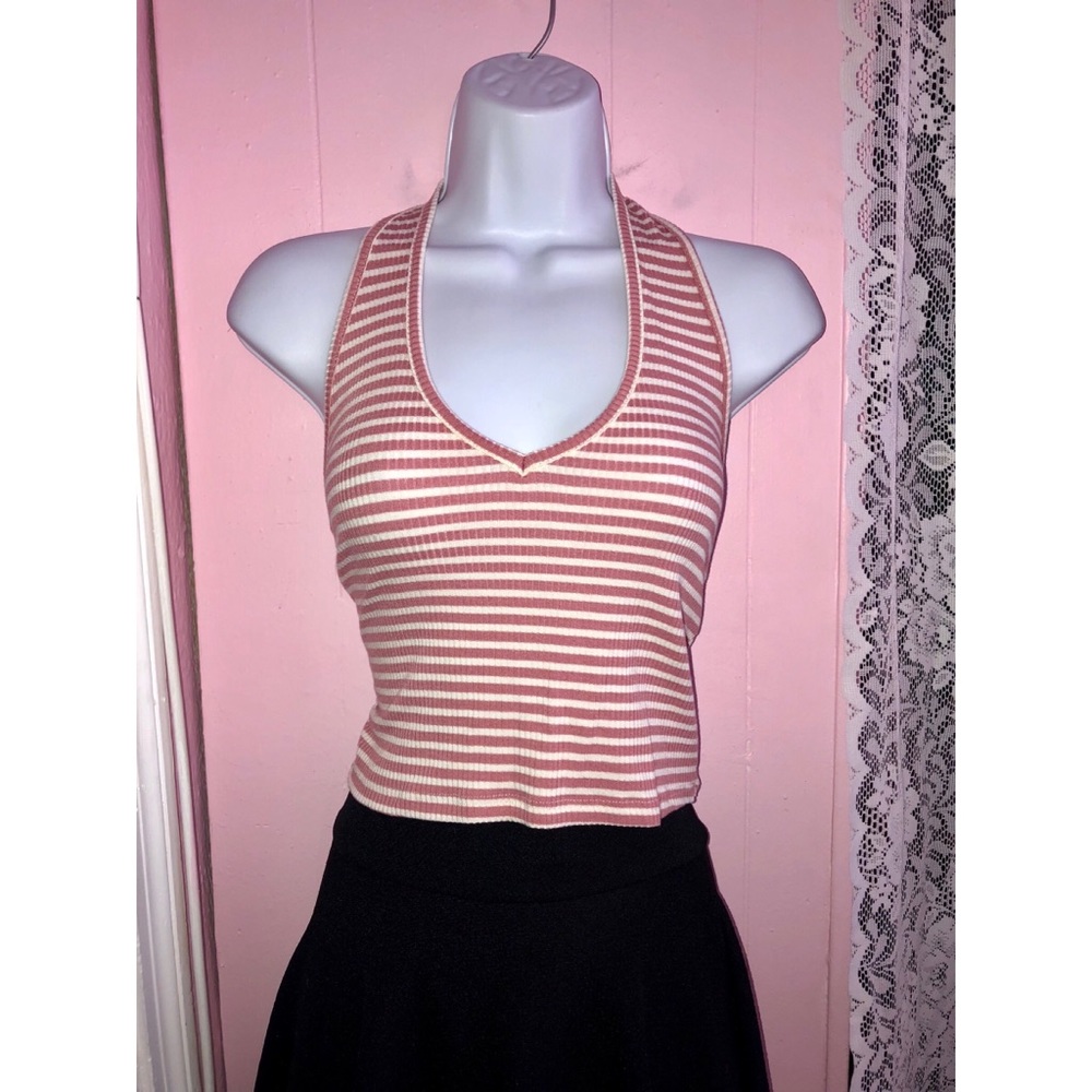 White and pink halter crop top medium NWT